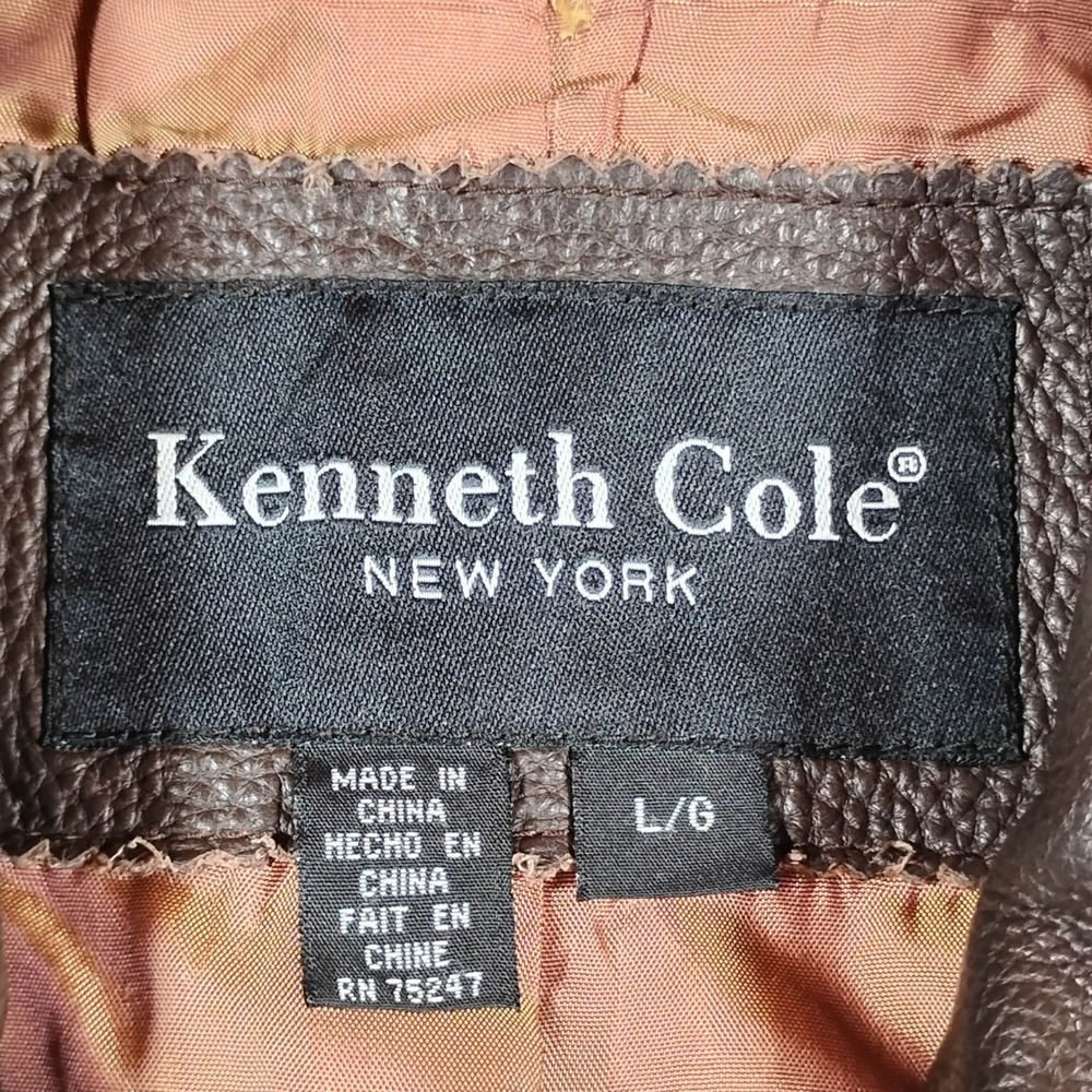 Kenneth Cole New York Womens Brown Leather Full Zip Moto Jacket Size Large L - Picture 2 of 15
